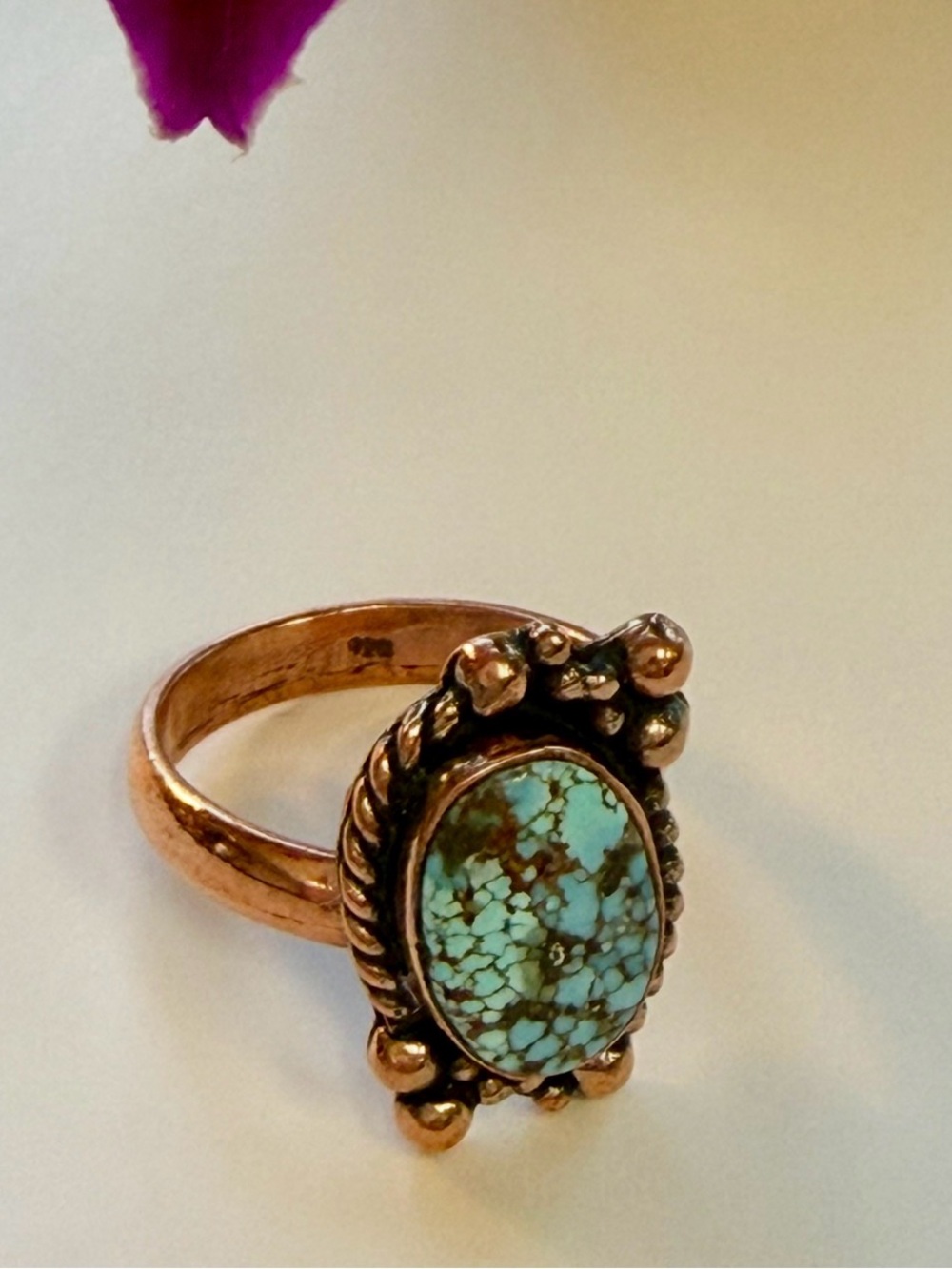 Turquoise Stone Copper Ring Adjustable